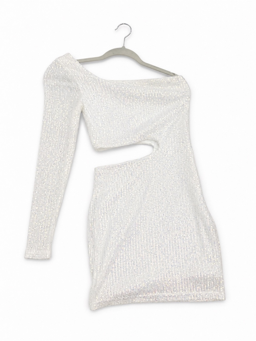 Windsor White One-Shoulder Sequin Cutout Mini Dress